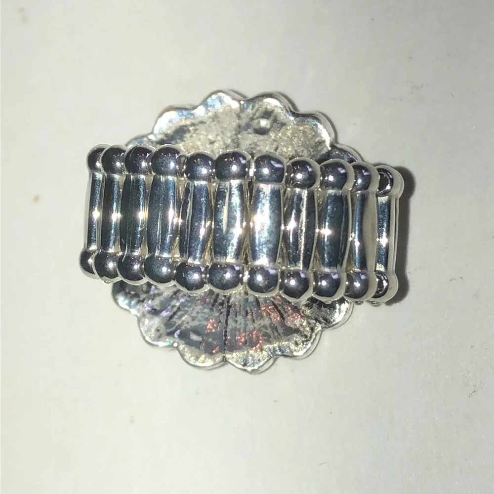 Silver Tone Floral Medallion Ring with Purple Center